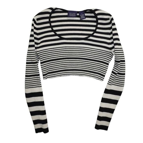 Hillard & Hanson Tops - Vintage Hillard & Hanson Black White Striped Ribbed Knit Cropped  Y2K Small